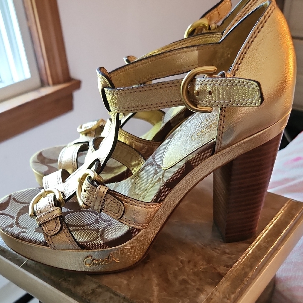 Coach Metallic Gold Heeled Sandals